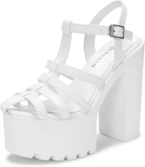 Aeslech Women's Strappy Platform Block High Heeled Sandals Lug Sole Chunky Heels