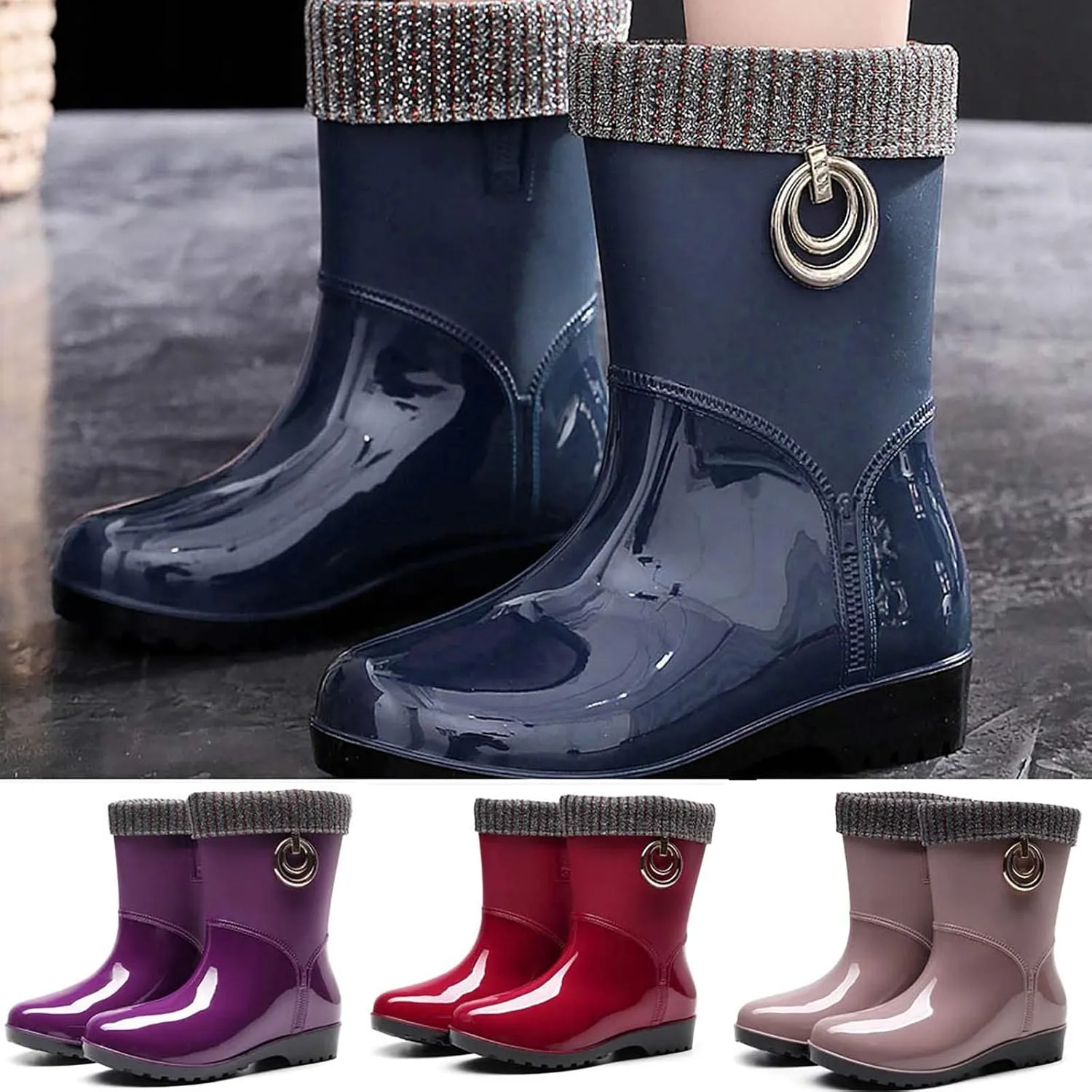 AMDBEL Short Rain Boots for Women, Waterproof Garden Shoes, Women's Ankle Rain Boots Waterproof Chelsea Boots for Outdoor