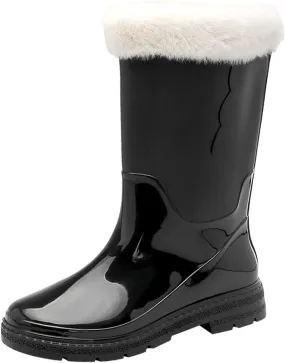 AMDBEL Short Rain Boots for Women Wide Width, Botas de lluvia para mujer impermeables, Women Rain Boots Black Waterproof Mid Calf Lightweight Cute Booties Fashion Out Work Comfortable Garden Shoes