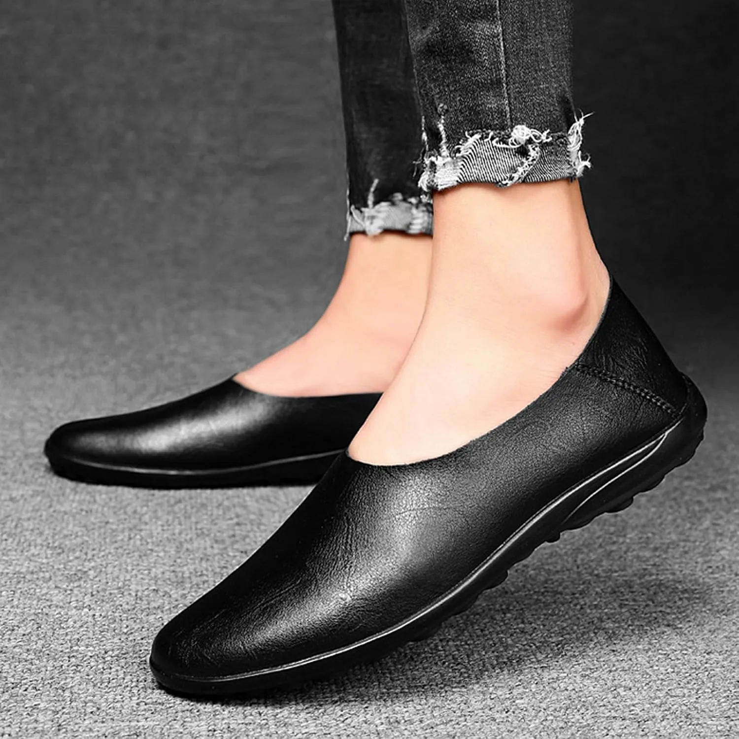 AUNTHUI Men's Leather Casual Loafers,Slip On Soft Comfortable Casual Flat Leather Shoes,Outdoor Walking Hiking Driving Shoes