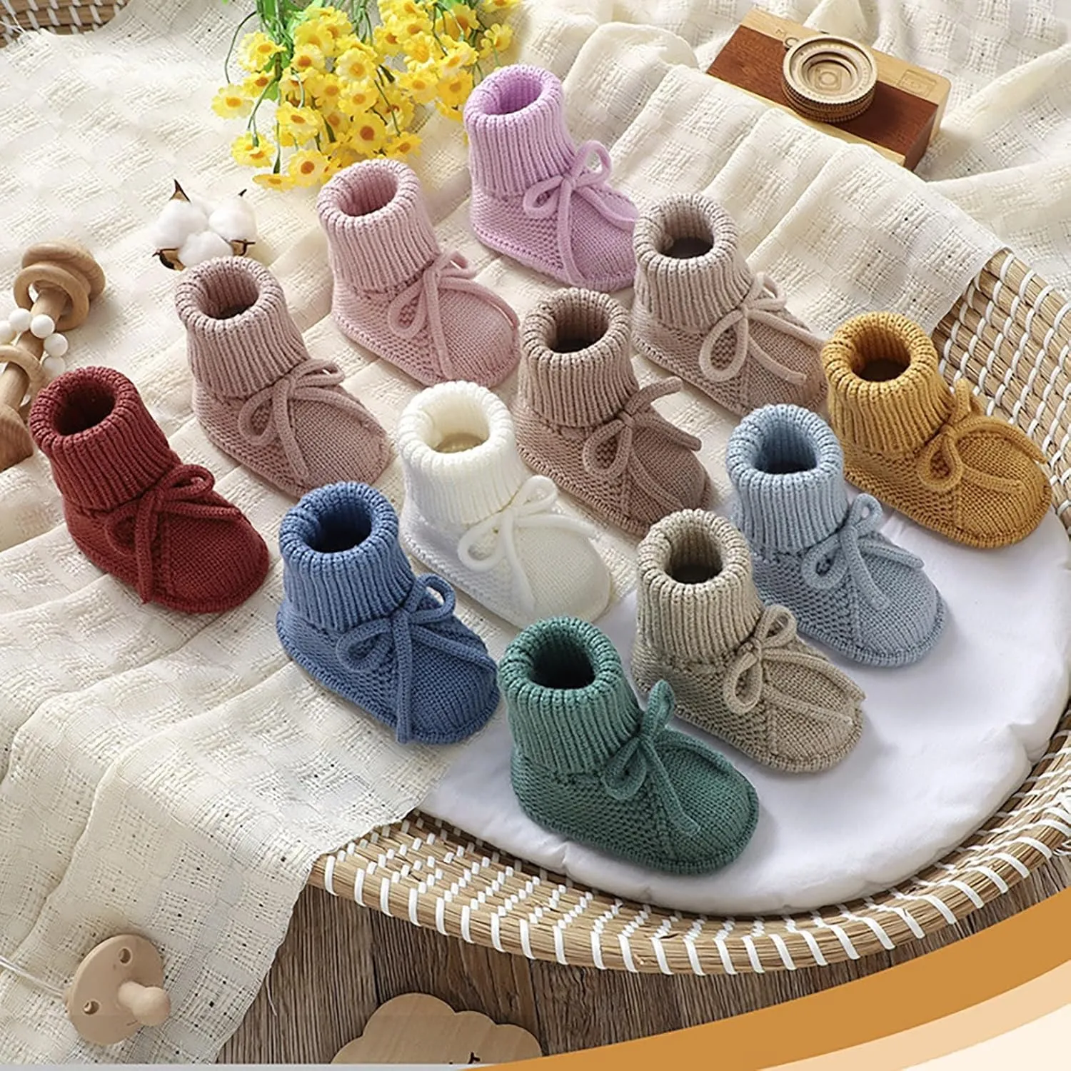 Baby Booties Newborn Sock Shoes Hand Knitting Crochet Infant Boy Girl Cozy Shoes Indoor Breathable First Walking Shoes