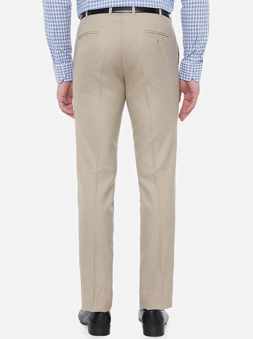 Beige Solid Slim Fit Formal Trouser | Greenfibre