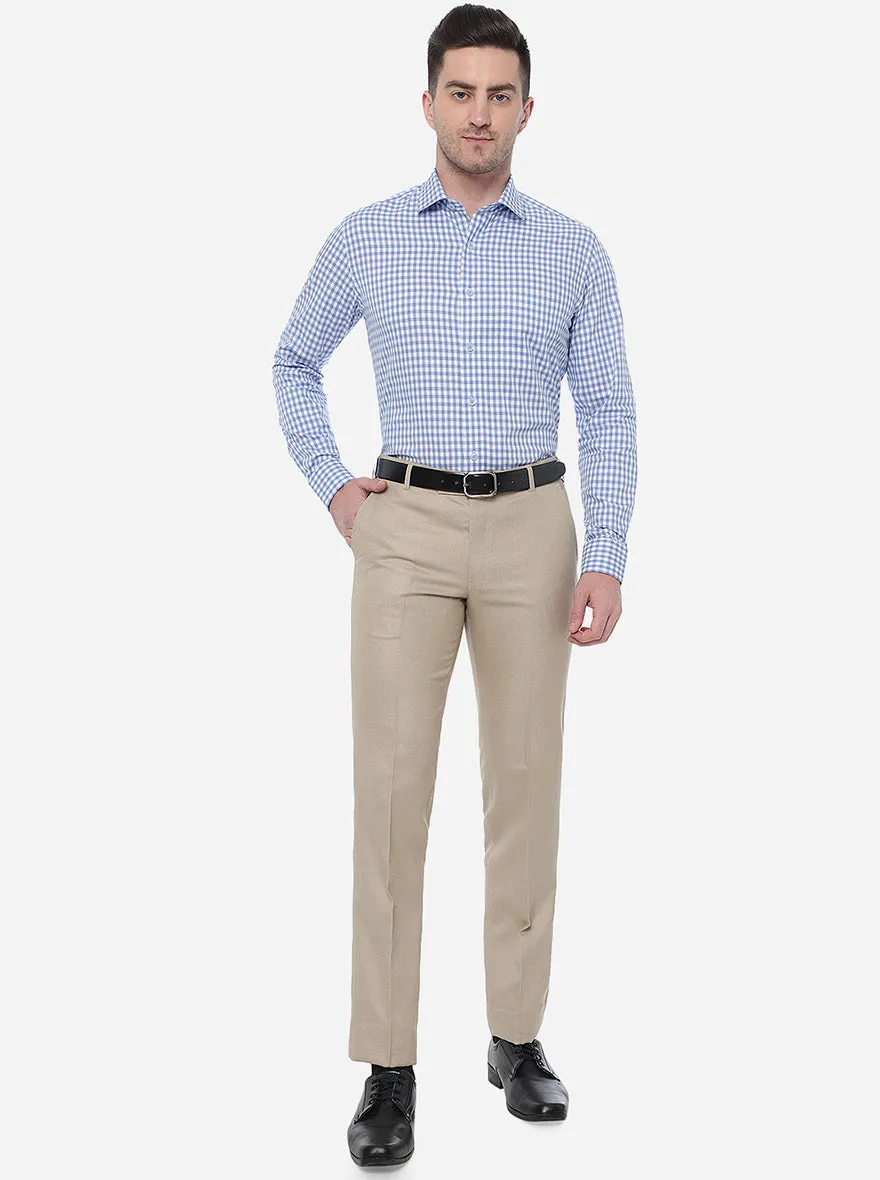 Beige Solid Slim Fit Formal Trouser | Greenfibre
