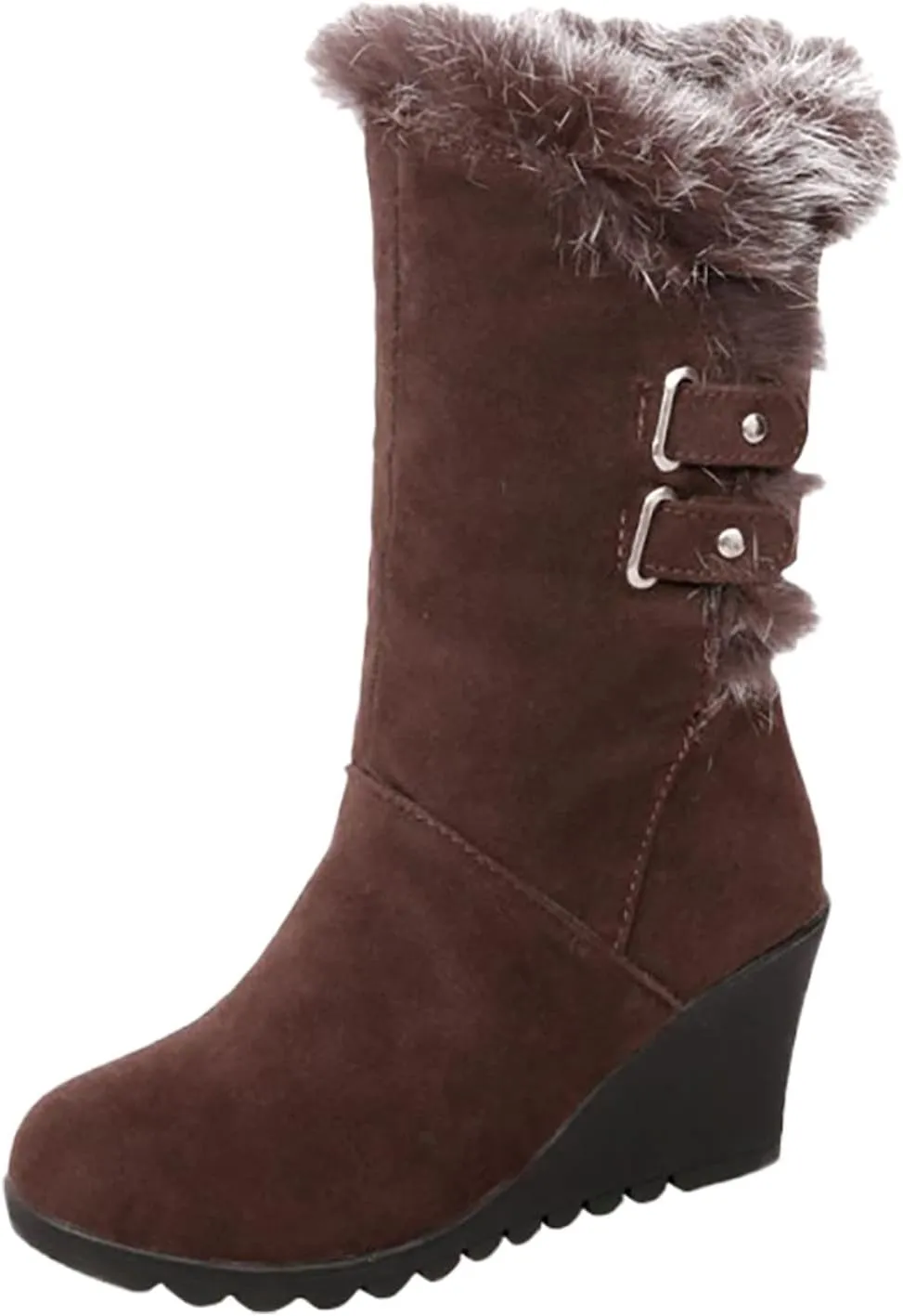 Boots For Women Comfortable Velvet Wedge Boots Round Toe Suede Lug Sole Thigh High Boots Mid-Calf Boots