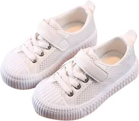 Boys & Girls Mesh Shoes Toddler Canvas Shoes Lace up Flat Tennis Shoes Hook and Loop Ribbing Surrounding Sneaker