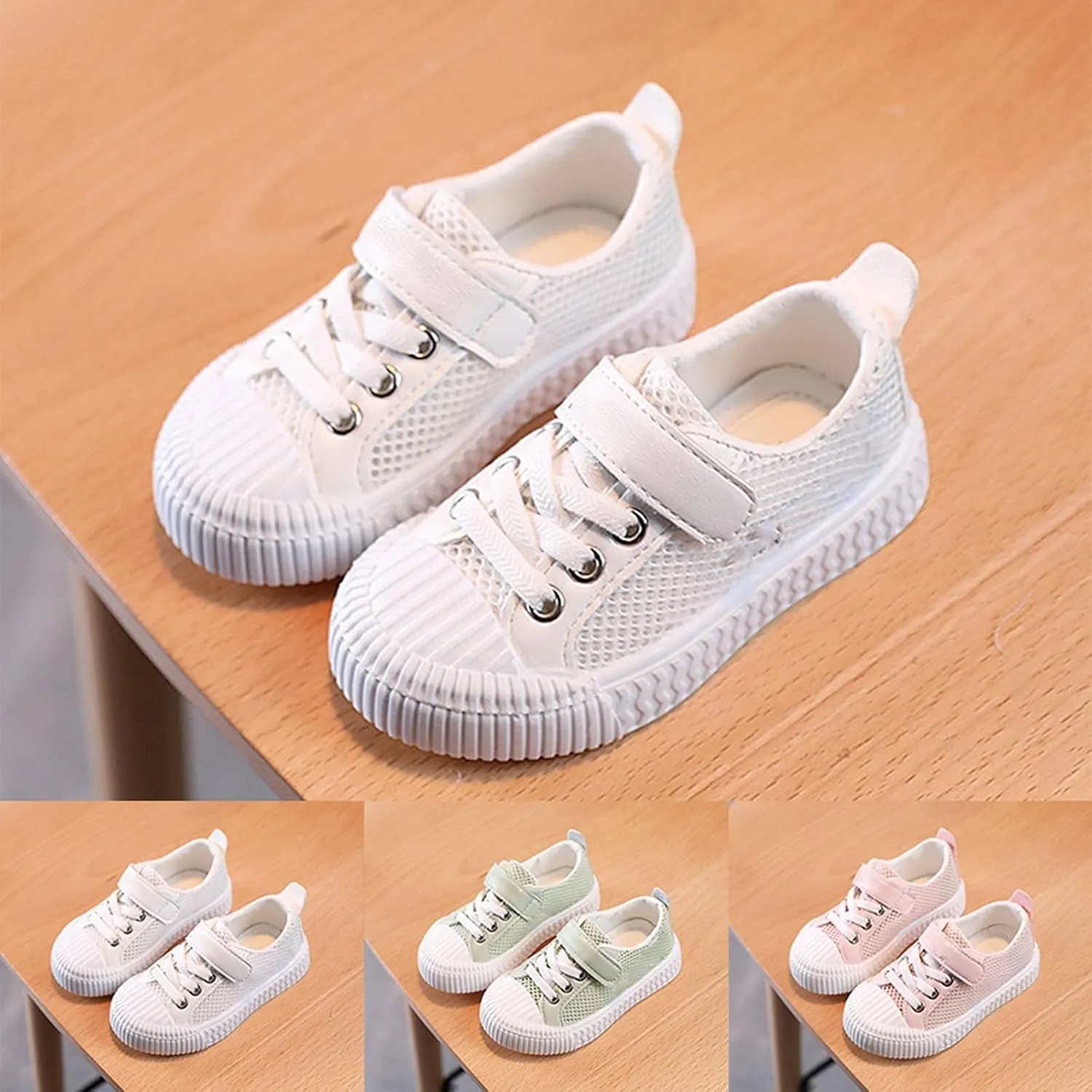 Boys & Girls Mesh Shoes Toddler Canvas Shoes Lace up Flat Tennis Shoes Hook and Loop Ribbing Surrounding Sneaker