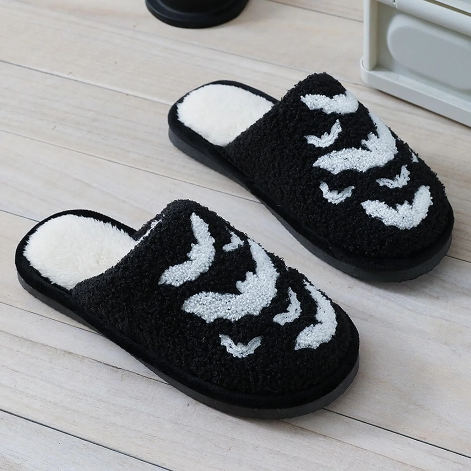 Cathalem Halloween Slippers for Women Retro Cozy Comfy Plush Warm Fur Lined House Slippers Lightweight Fuzzy Slip-on Shoes
