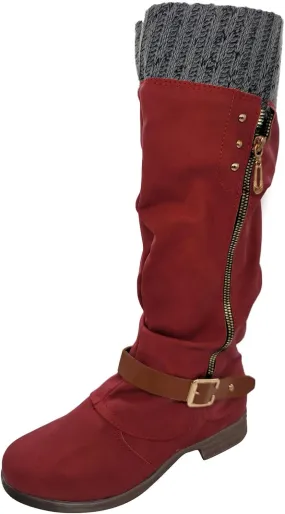 Combat Boots Womens Suede Zipper Thigh High Boots Low Heels Knee High Boots Over Knee Tall Long Bootie