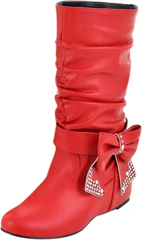 Cowboy Boots For Women Retro Solid Color Thigh High Boots Pleated Suede Chunky Heeled Knee High Cowgirl Boots