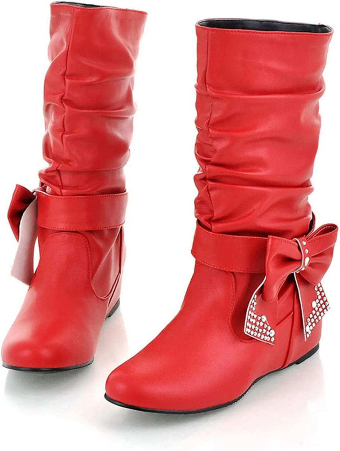 Cowboy Boots For Women Retro Solid Color Thigh High Boots Pleated Suede Chunky Heeled Knee High Cowgirl Boots