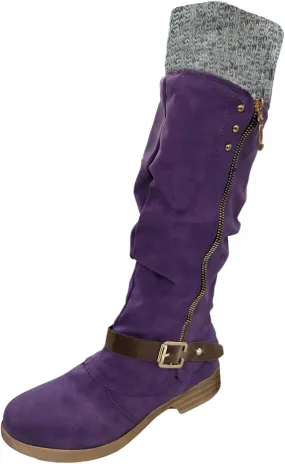 Cowboy Boots For Women Suede Zipper Thigh High Boots Low Heels Knee High Boots Over Knee Tall Long Bootie