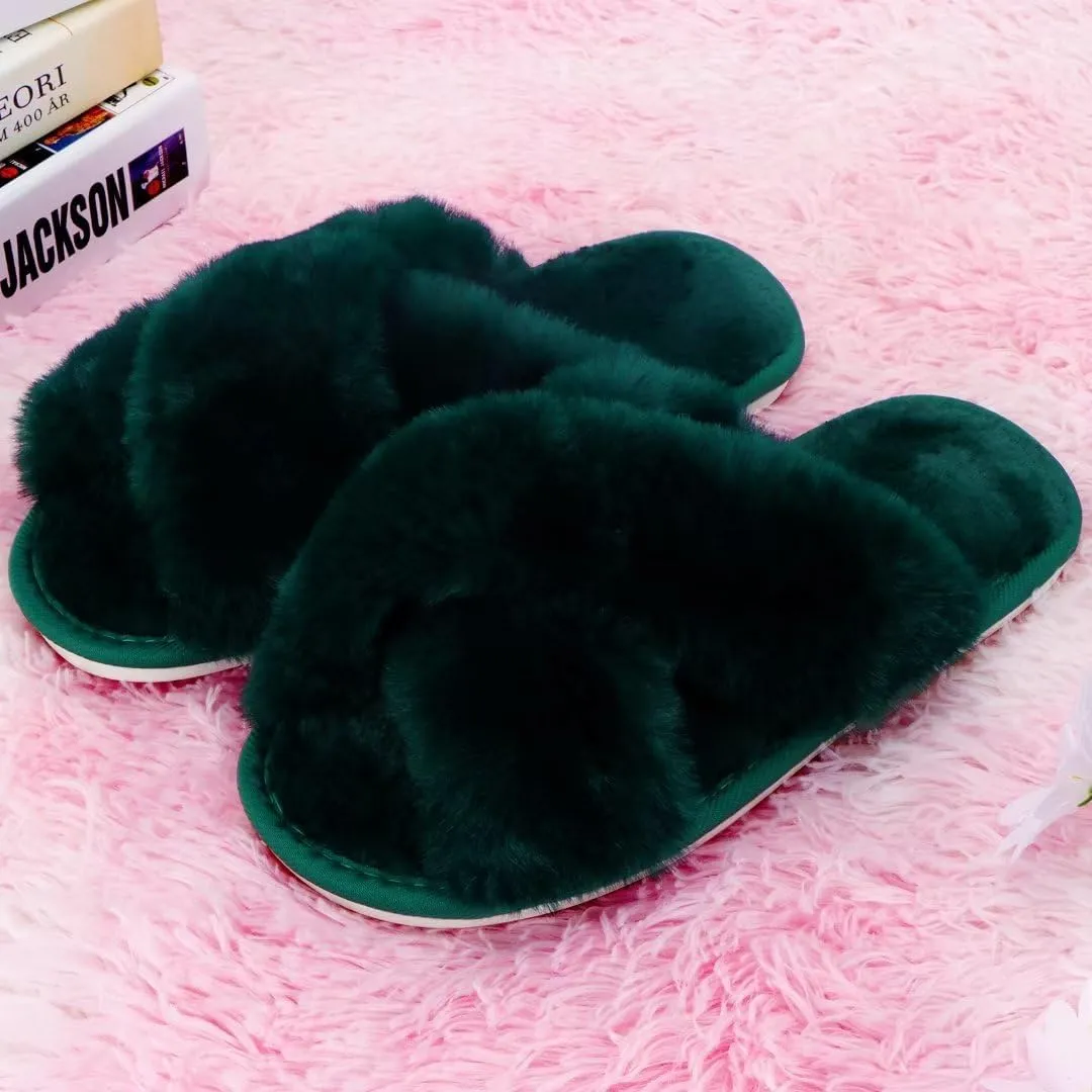 DOIOWN Women's Fuzzy Slippers Memory Foam Cute House Slippers Plush Fluffy Furry Open Toe Home Shoes Bridal Bridesmaid Gifts for Wedding