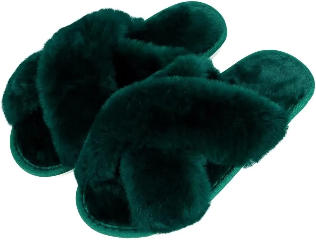 DOIOWN Women's Fuzzy Slippers Memory Foam Cute House Slippers Plush Fluffy Furry Open Toe Home Shoes Bridal Bridesmaid Gifts for Wedding