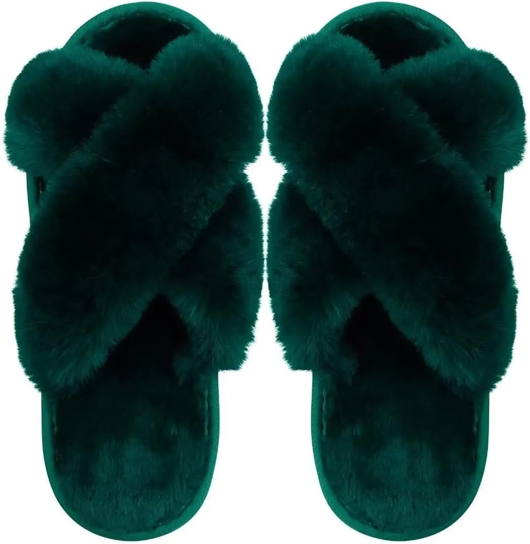 DOIOWN Women's Fuzzy Slippers Memory Foam Cute House Slippers Plush Fluffy Furry Open Toe Home Shoes Bridal Bridesmaid Gifts for Wedding