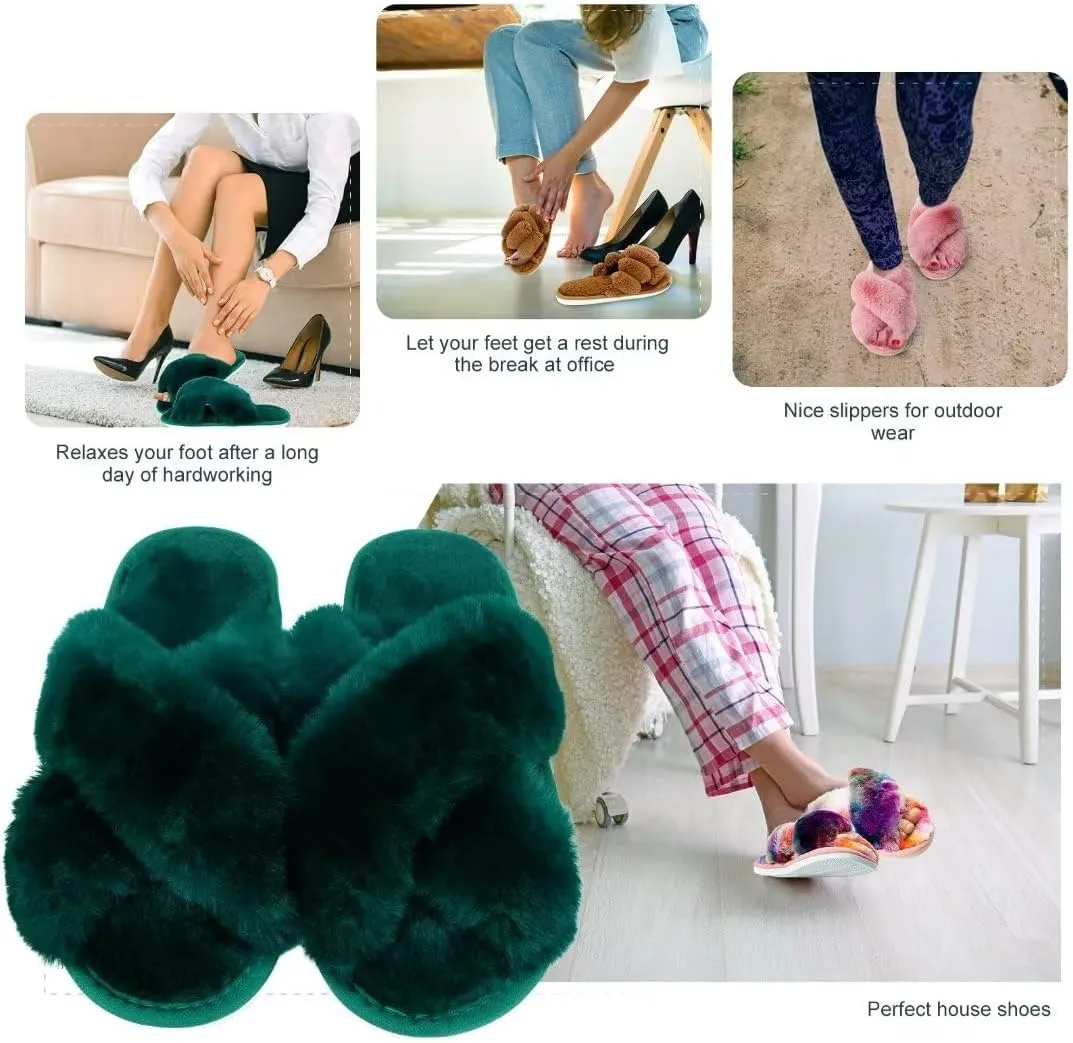 DOIOWN Women's Fuzzy Slippers Memory Foam Cute House Slippers Plush Fluffy Furry Open Toe Home Shoes Bridal Bridesmaid Gifts for Wedding