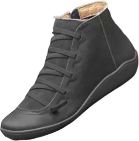 Fall Ankle Boots for Women No Heel 2024, New Arch Support Boots Fashion Lace Up Side Zipper Retro Ankle Booties, Comfortable Slip On Flat Low Heel Boots