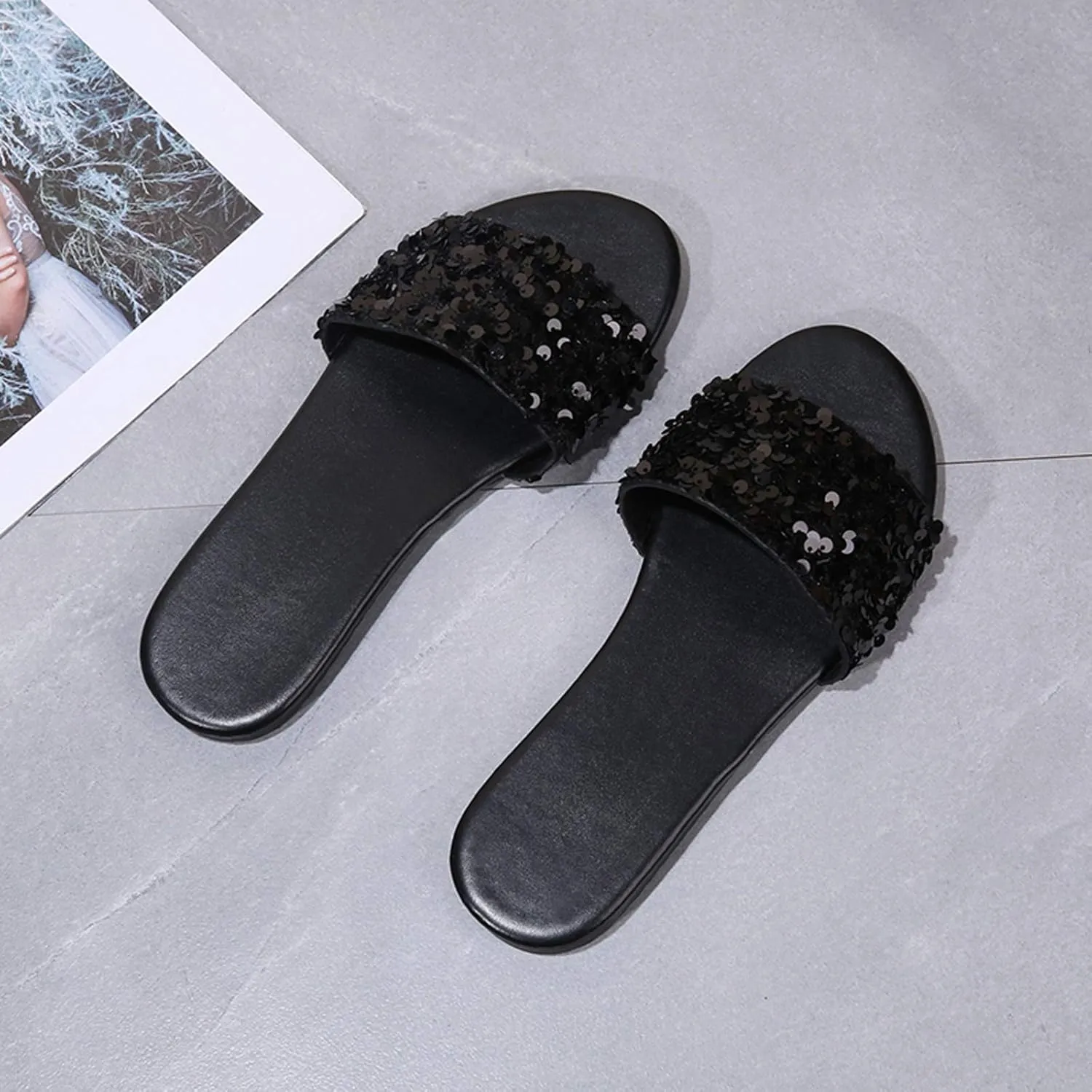 Flat Sandals Women Casual Slide Beach One Strap Open toe Falt Slip On Dressy Flat Sandals Flat Womens Sandals