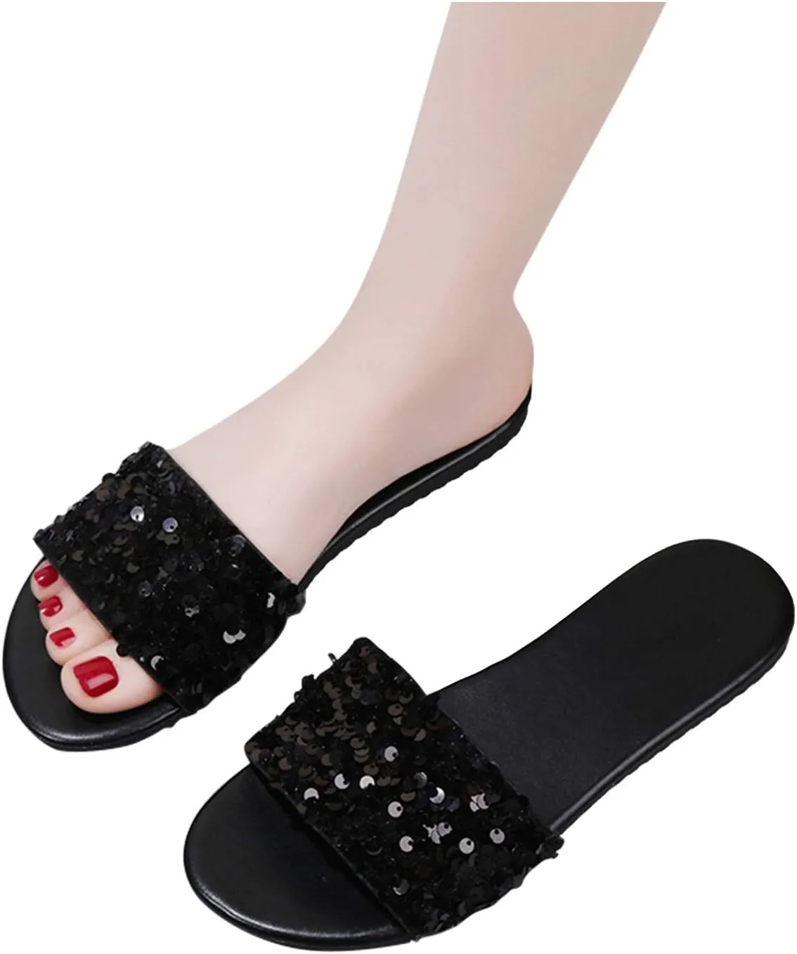 Flat Sandals Women Casual Slide Beach One Strap Open toe Falt Slip On Dressy Flat Sandals Flat Womens Sandals
