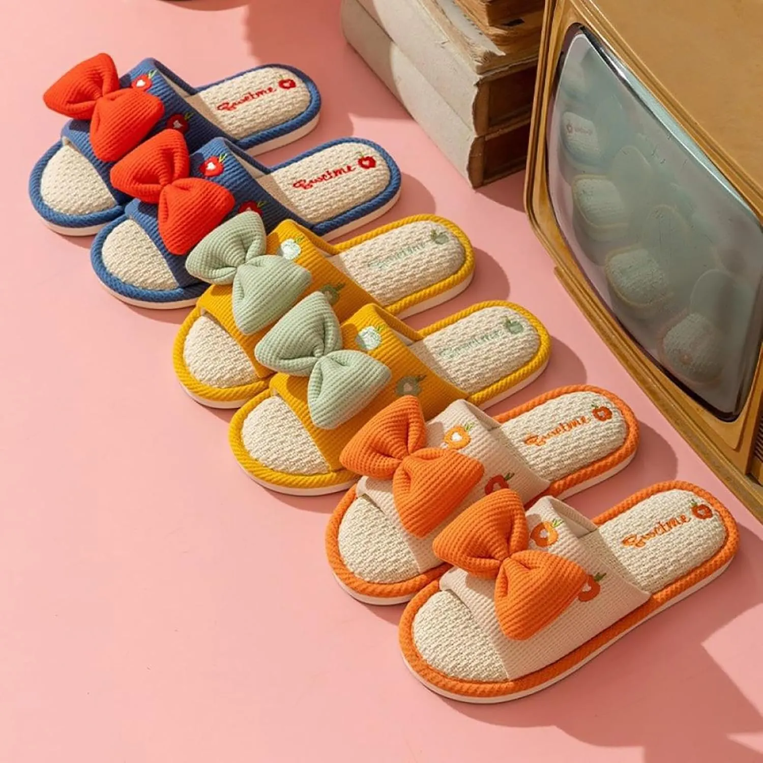 Gaolinci Cute Strawberry Slippers, Home Linen Slippers for Women