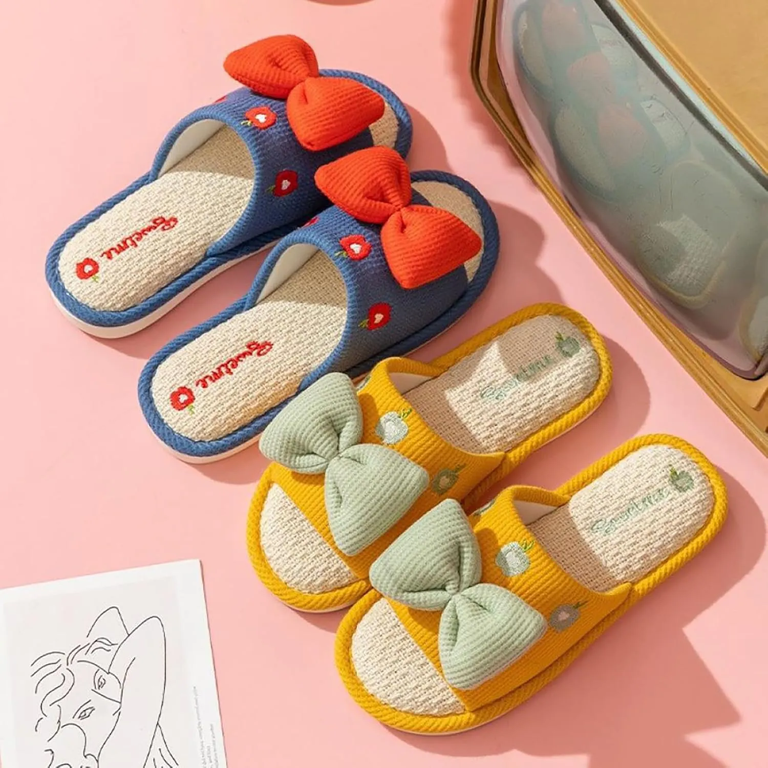 Gaolinci Cute Strawberry Slippers, Home Linen Slippers for Women