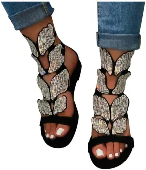 Gladiator Sandals for Women Flat,Women Gladiator Sandals Flat Summer Strappy Lace-Up Open Toe Knee High Flat Sandal