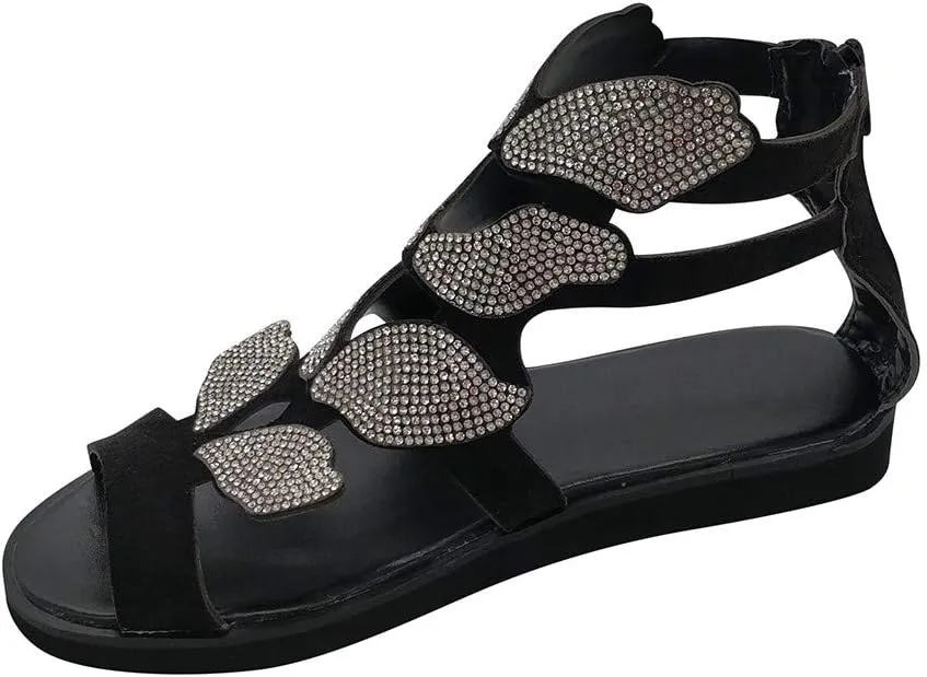 Gladiator Sandals for Women Flat,Women Gladiator Sandals Flat Summer Strappy Lace-Up Open Toe Knee High Flat Sandal