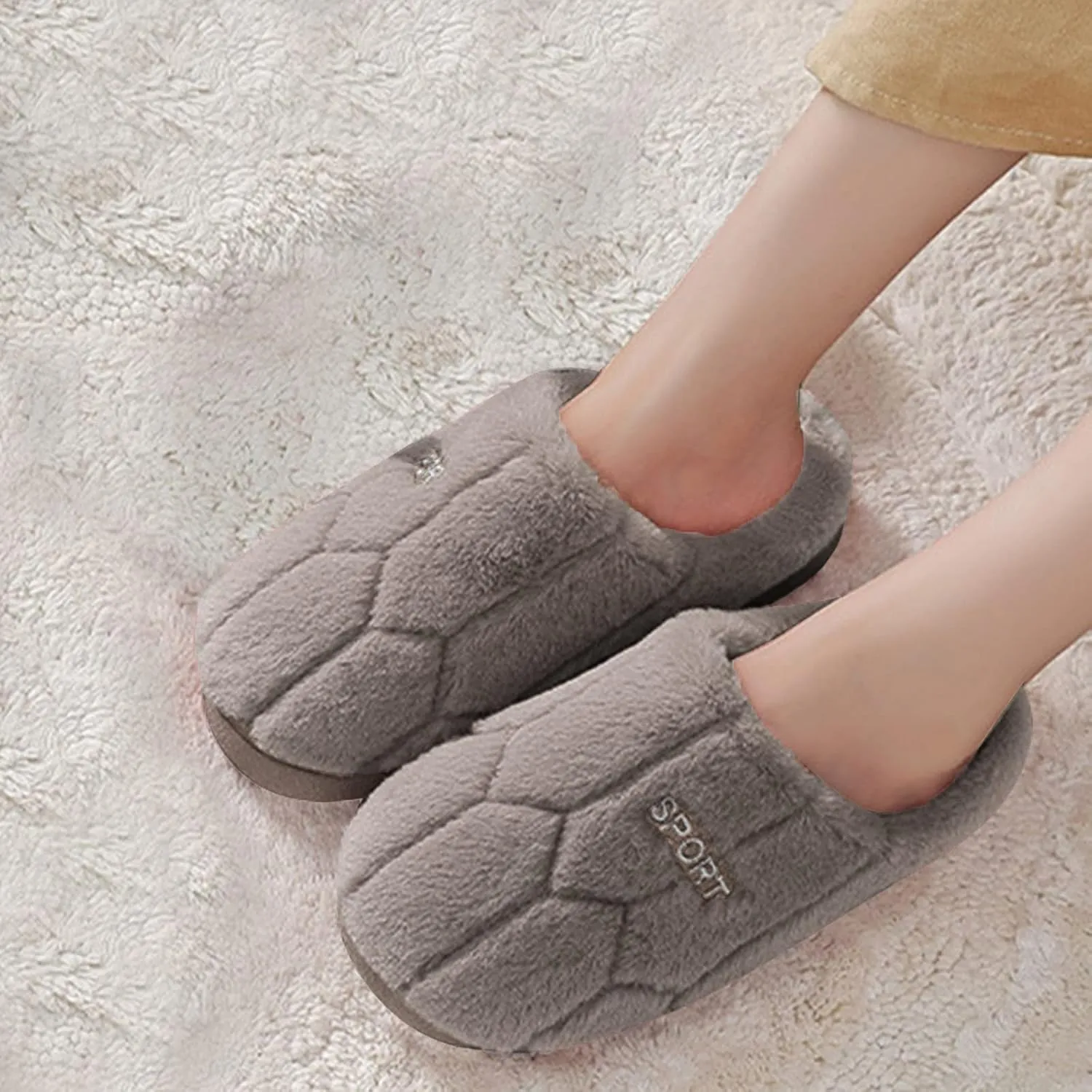 House Slippers for Men with Fuzzy Collar Memory Foam Bedroom Slippers Non-Slip Cute Indoor Bedroom Home Slippers