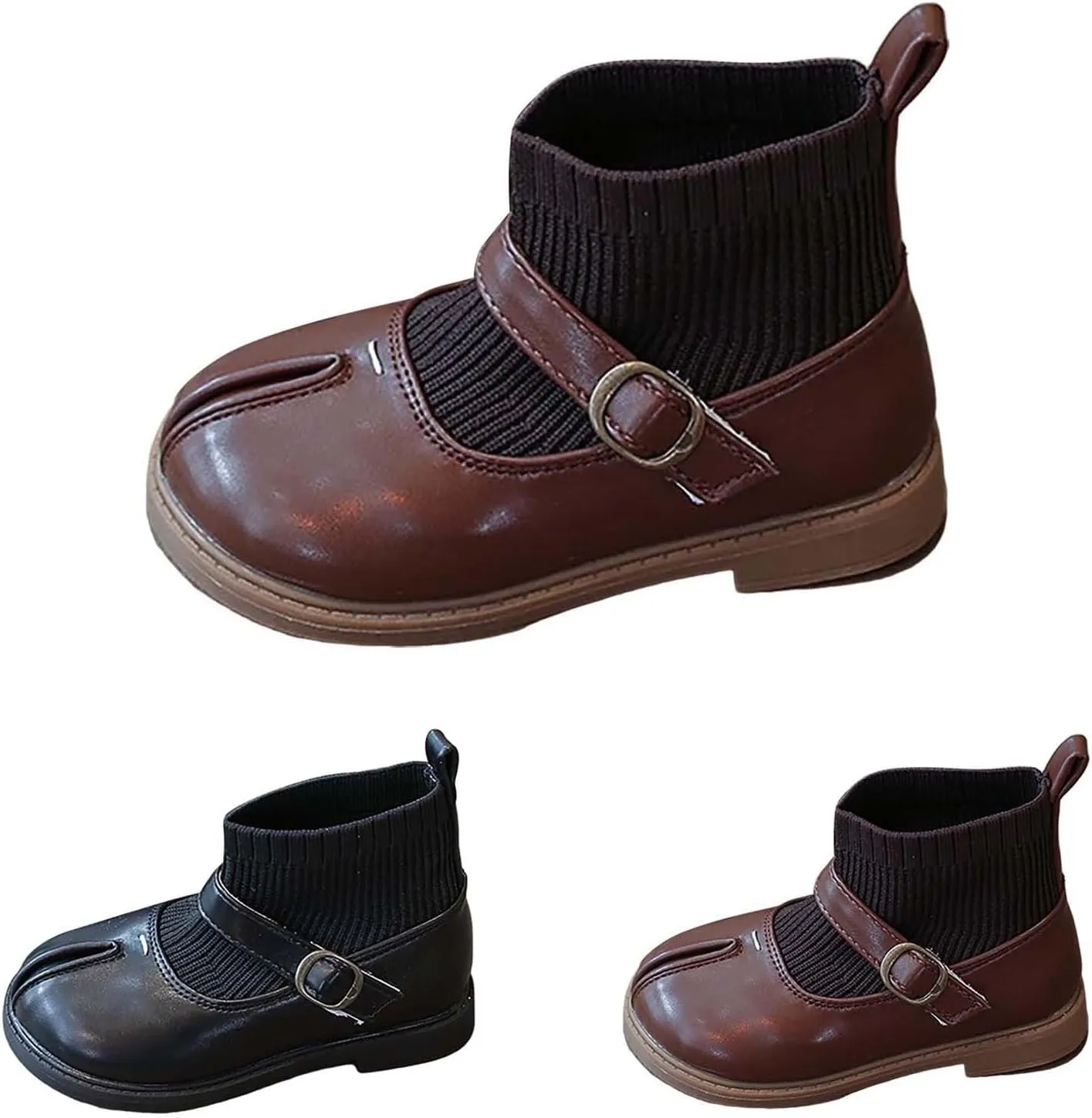 Kids Toddler Girls Mary Jane Buckle Ankle Boots Flat Socks Shoes Fashion Sweet Chunky Leather Berry Easy 21 Girls Boots