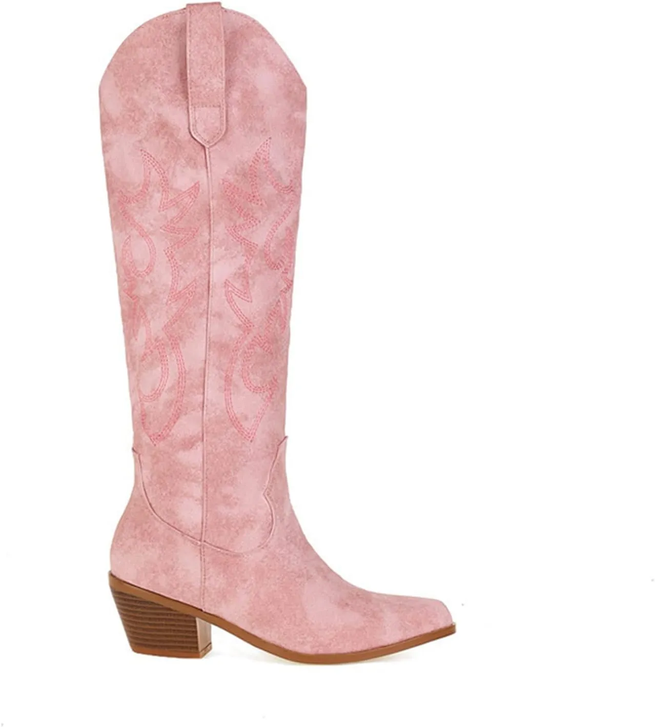 Ladmiple Cowboy Boots For Women Mid Calf Wide Width Embroidered Fashion Western Pointed Toe Knee High Cowgirl Boots