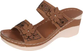 Lausiuoe Orthopedic Sandals For Women Arch Support Sandals Wedge Heel Slip On Summer Shoes Dressy Orthotic Slides Flip Flops
