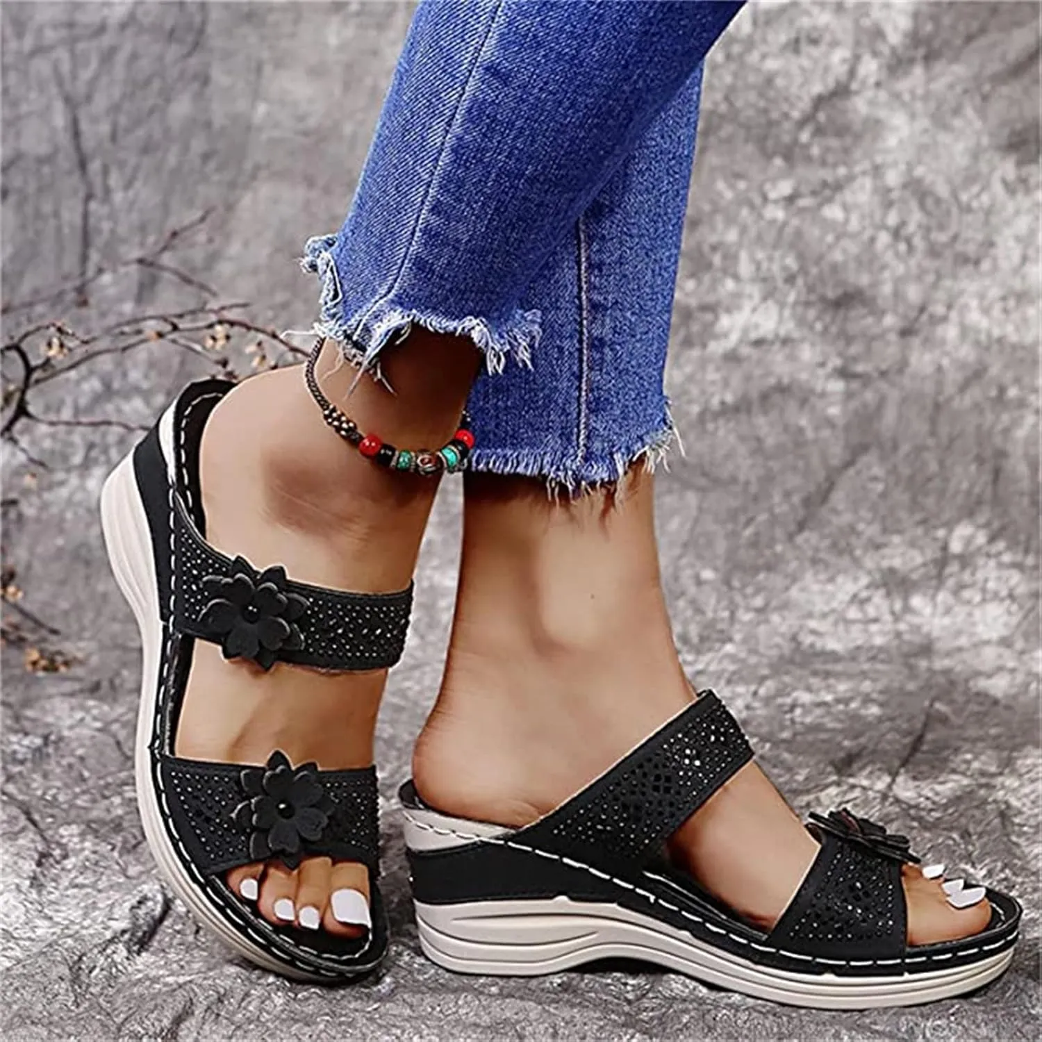 Lausiuoe Orthopedic Sandals For Women Dressy Fashion Slip On Orthotic Flip Flops With Comfort Plantar Fasciitis Arch Support
