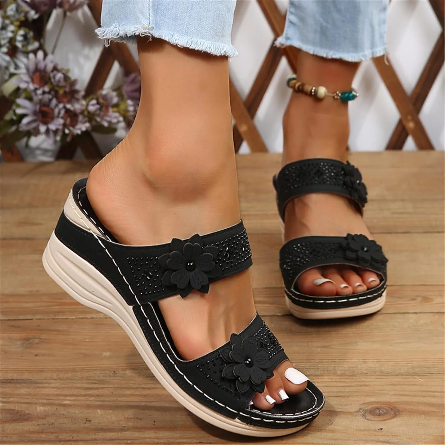 Lausiuoe Orthopedic Sandals For Women Dressy Fashion Slip On Orthotic Flip Flops With Comfort Plantar Fasciitis Arch Support
