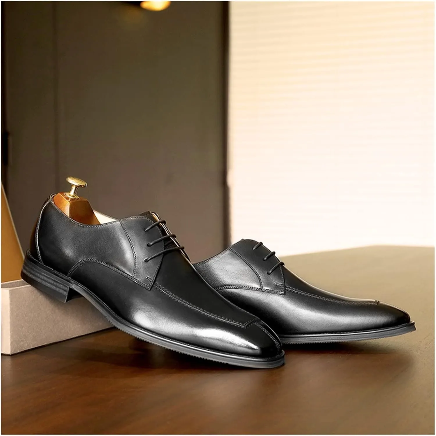 LAZIRO Business Leather Shoes Men's Square Head British lace-up Breathable Men's Derby Business Men's Shoes
