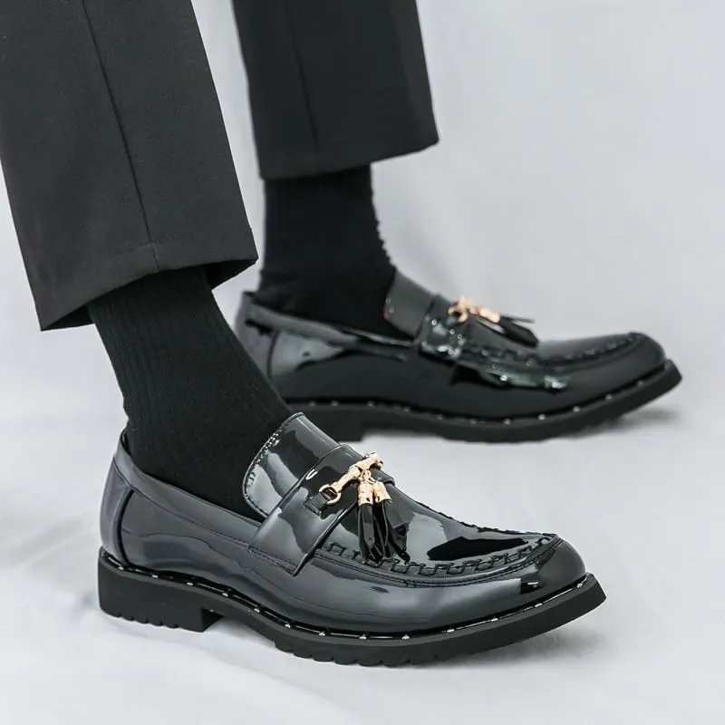 Luxury Men's Patent Leather Dress Shoes, Pointed Toe Formal Oxfords, Height Increase Wedding Party Shoes, Classic Elegant Men's Formal Shoes
