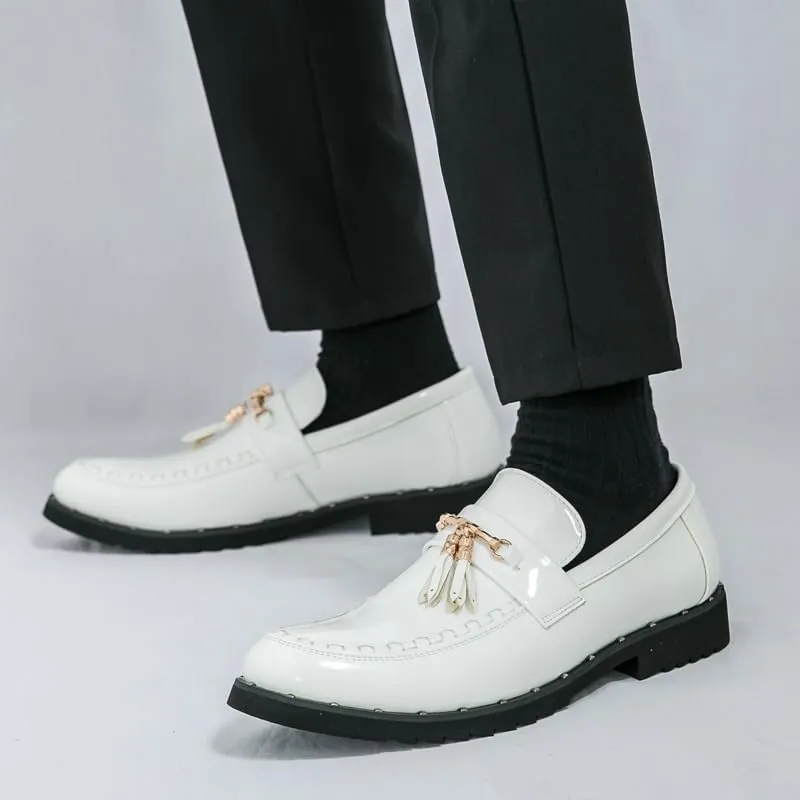Luxury Men's Patent Leather Dress Shoes, Pointed Toe Formal Oxfords, Height Increase Wedding Party Shoes, Classic Elegant Men's Formal Shoes