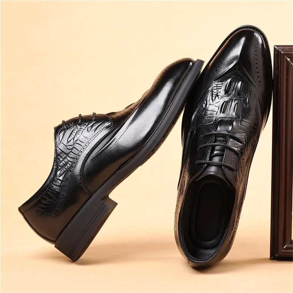 Men Leather Dress Shoes Oxford Round Toe Rubber Sole Block Heel Non Slip Formal Wedding Business Comfortable Stylish Genuine Leather