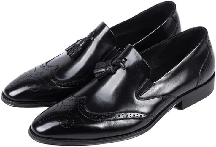 Men's Comfortable Dress Shoes Mens Formal Shoes Genuine Leather Tassel Loafers Men Black Dress Shoes Wedding Shoes Slip On Leather Brogues Anti-Slip Low Top Non Slip Prom