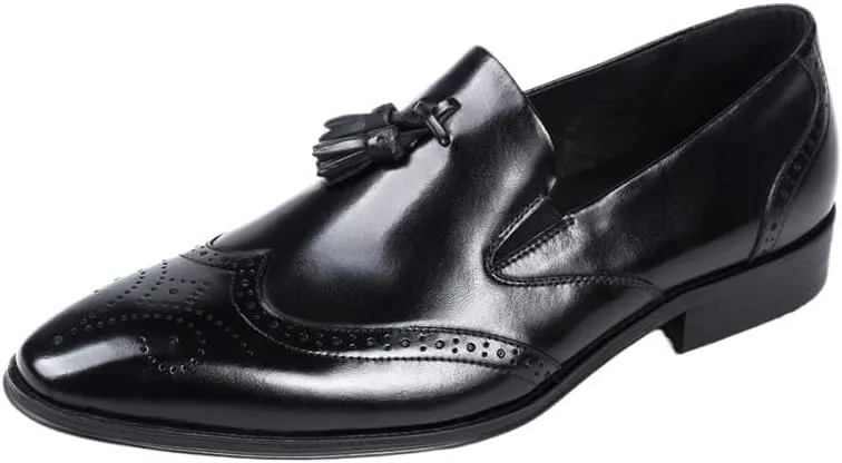Men's Comfortable Dress Shoes Mens Formal Shoes Genuine Leather Tassel Loafers Men Black Dress Shoes Wedding Shoes Slip On Leather Brogues Anti-Slip Low Top Non Slip Prom