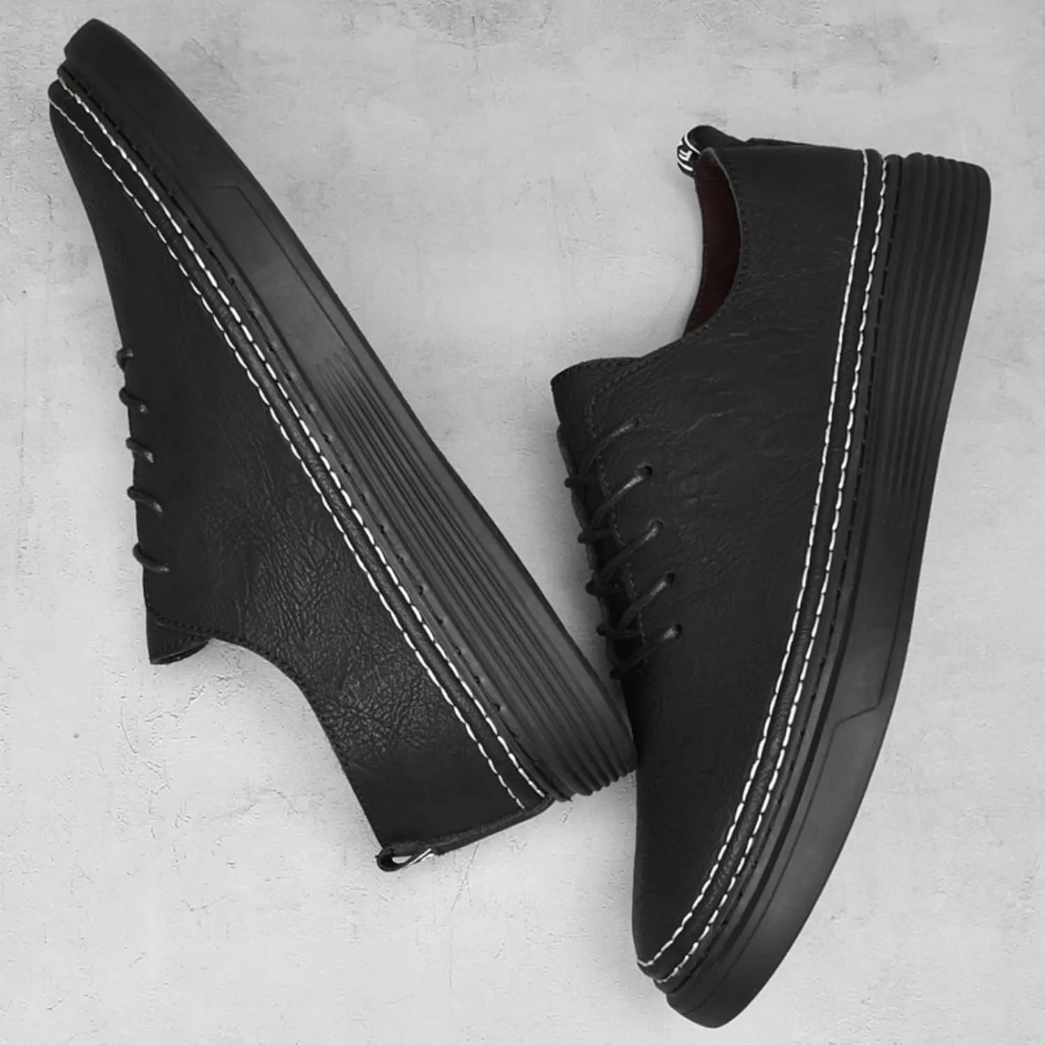 Men's Genuine Leather Perforated Lace - up Casual Oxford Dress Sneakers