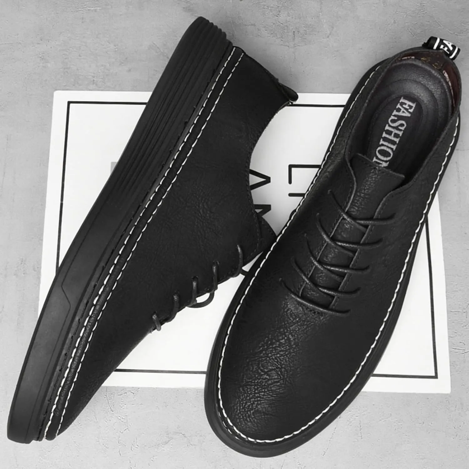 Men's Genuine Leather Perforated Lace - up Casual Oxford Dress Sneakers