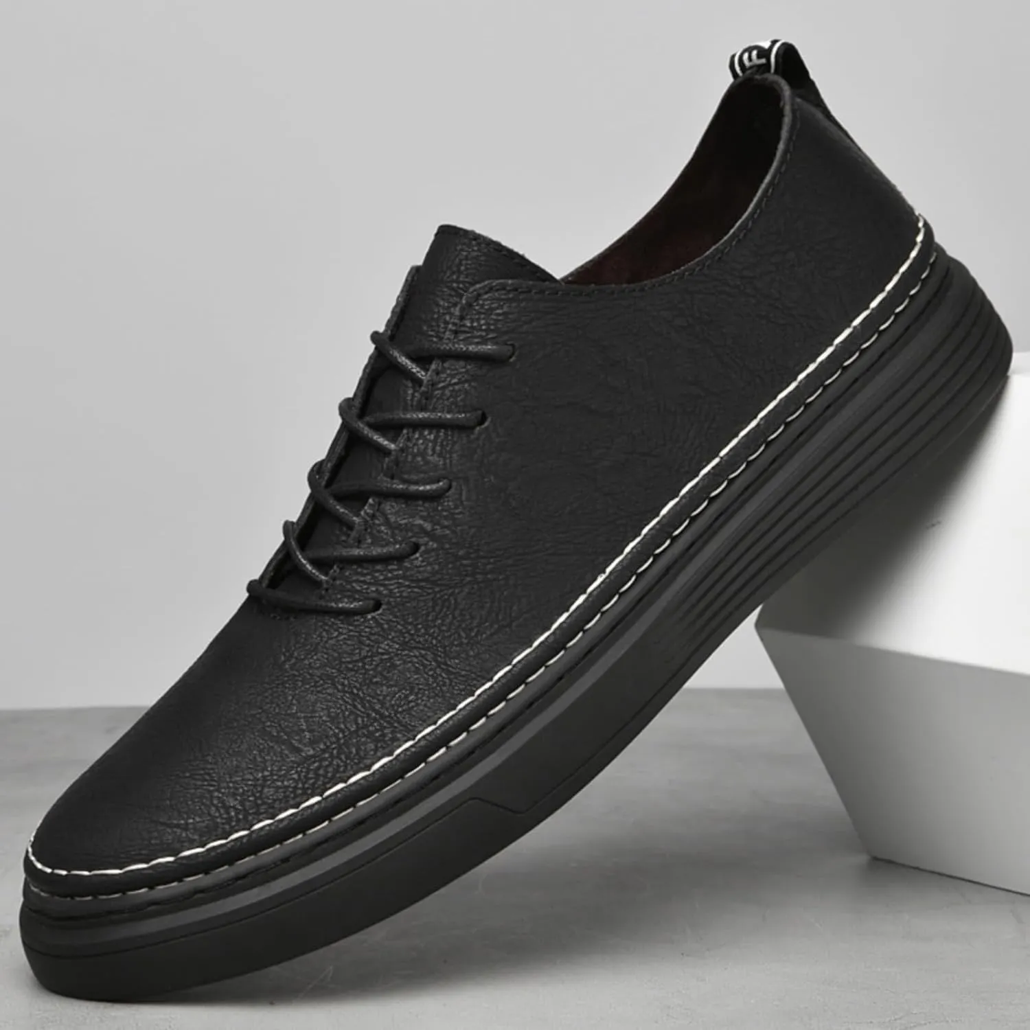 Men's Genuine Leather Perforated Lace - up Casual Oxford Dress Sneakers