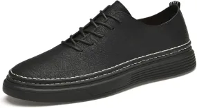Men's Genuine Leather Perforated Lace - up Casual Oxford Dress Sneakers