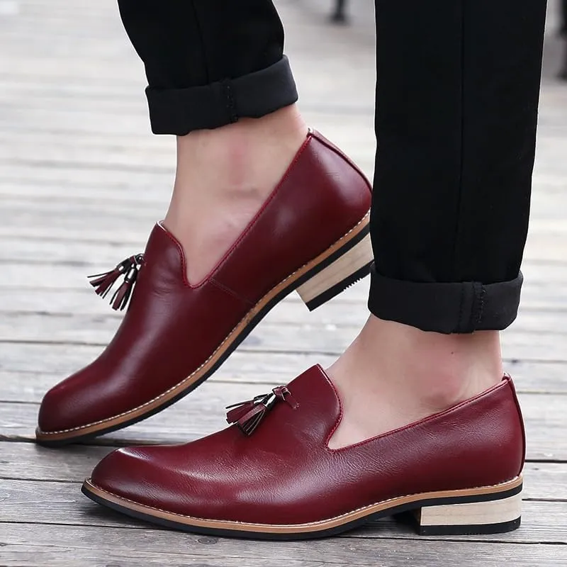 Men's Genuine Leather Slip On Shoes with Tassel, Comfortable Classic Business Casual Dress Shoes, Formal Italian Leather Shoes for Men