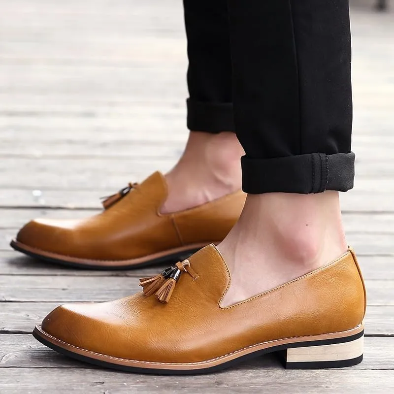 Men's Genuine Leather Slip On Shoes with Tassel, Comfortable Classic Business Casual Dress Shoes, Formal Italian Leather Shoes for Men