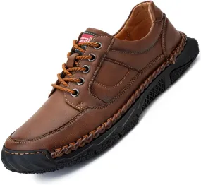 Men's Premium Leather Casual Sneakers,Casual Leather Shoes,Hand Sewn,Toe Protection,Walking Shoes,Driving Shoes,Outdoor Sneakers,Comfortable,Soft,Non-Slip