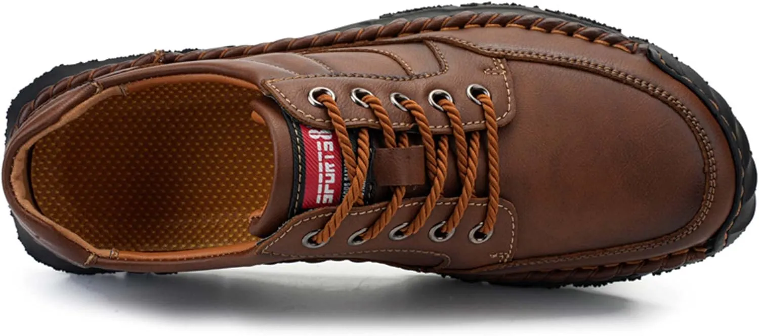 Men's Premium Leather Casual Sneakers,Casual Leather Shoes,Hand Sewn,Toe Protection,Walking Shoes,Driving Shoes,Outdoor Sneakers,Comfortable,Soft,Non-Slip