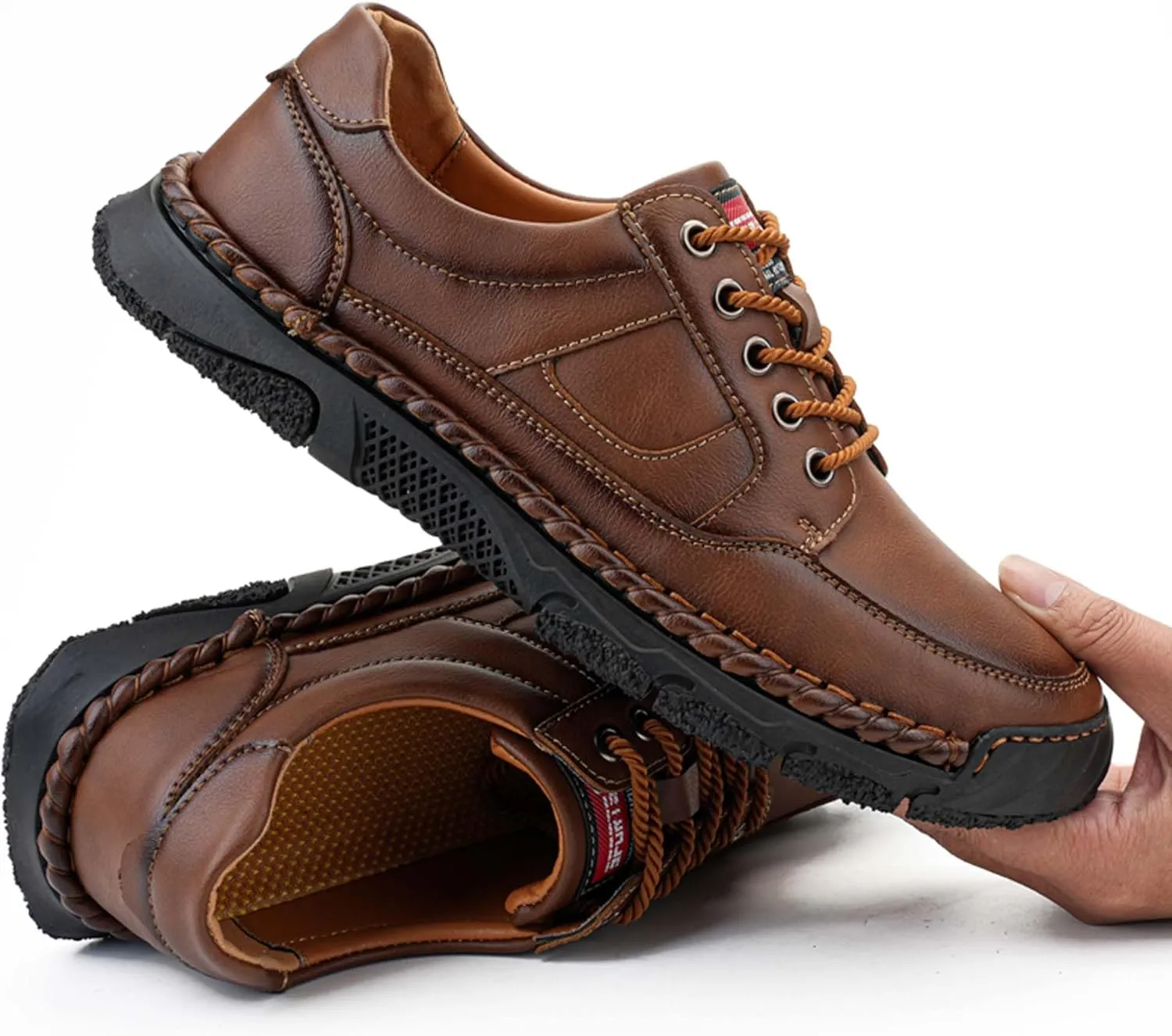 Men's Premium Leather Casual Sneakers,Casual Leather Shoes,Hand Sewn,Toe Protection,Walking Shoes,Driving Shoes,Outdoor Sneakers,Comfortable,Soft,Non-Slip