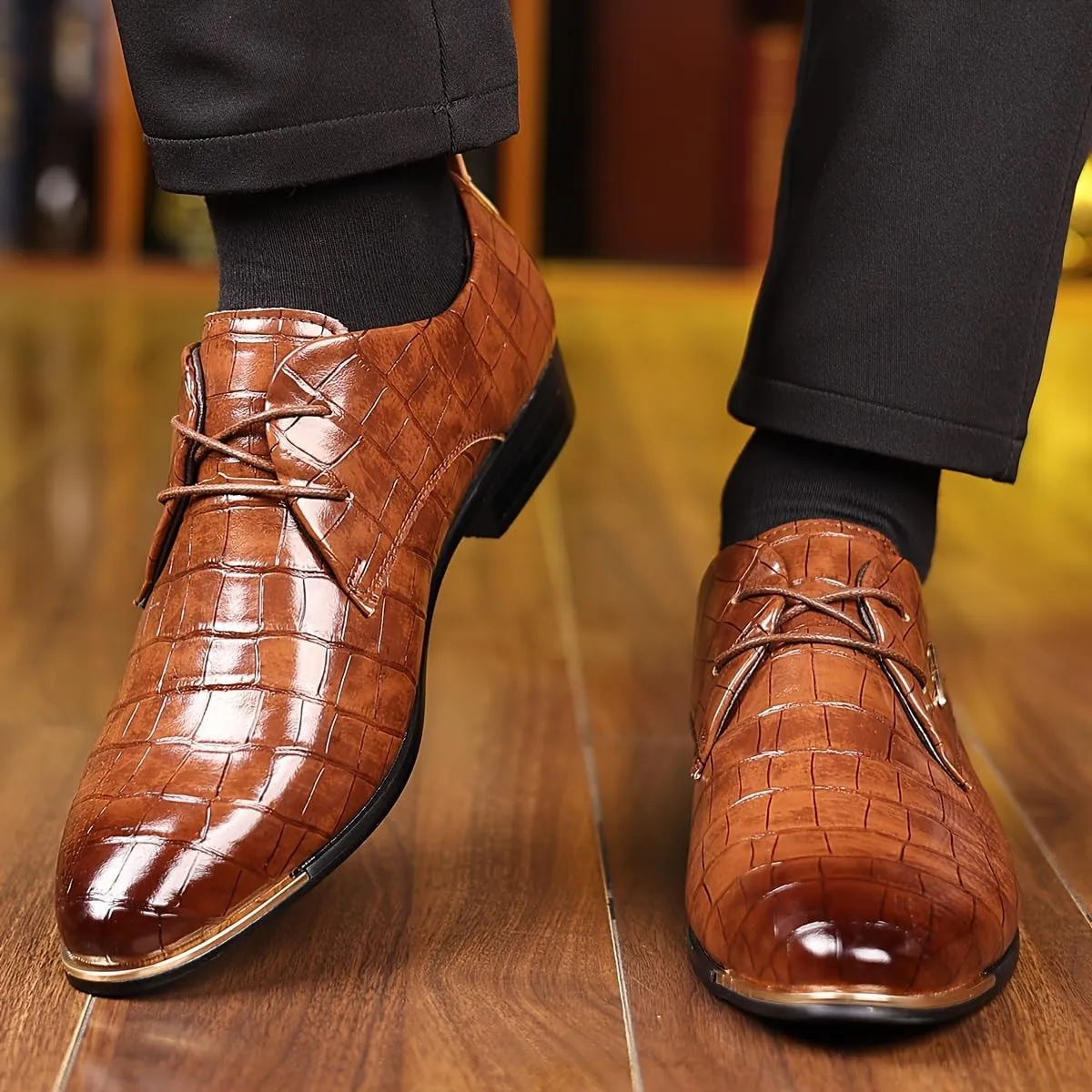 Men's PU Leather Oxford Shoes, Formal Dress Shoes for Wedding Party Office