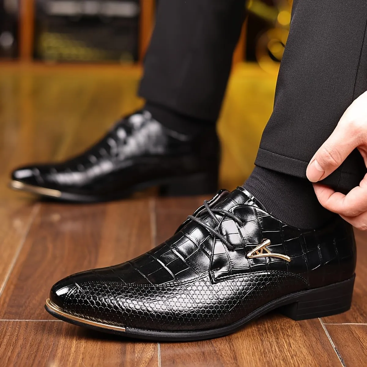 Men's PU Leather Oxford Shoes, Formal Dress Shoes for Wedding Party Office