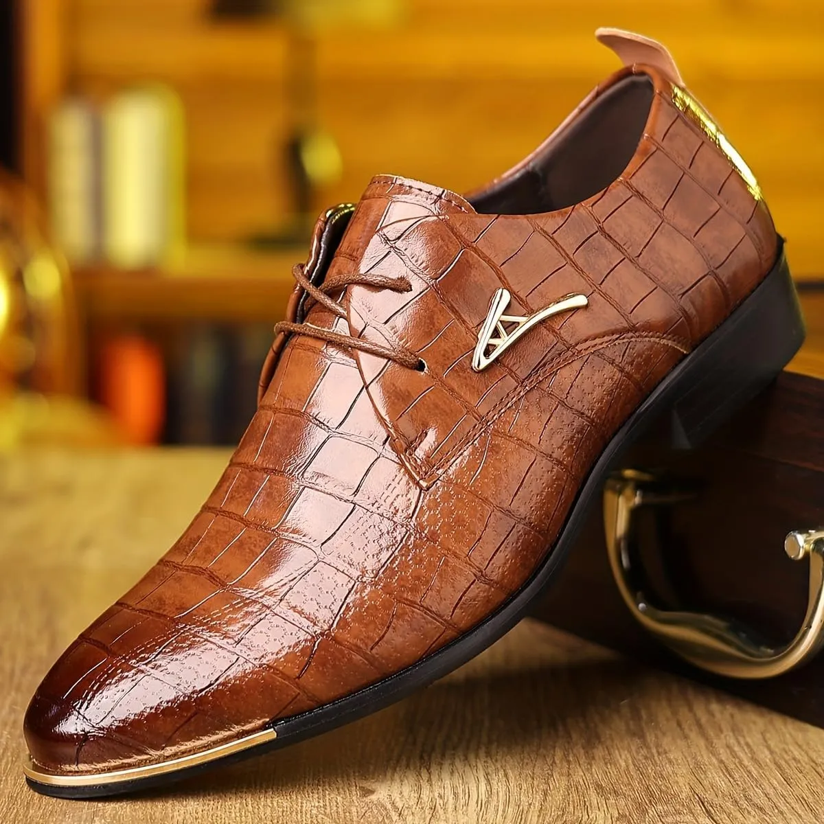 Men's PU Leather Oxford Shoes, Formal Dress Shoes for Wedding Party Office